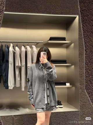 Stone Island Grey Ribbed Wool Cardigan Jacket view 3