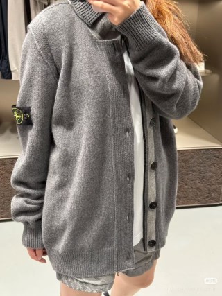 Stone Island Grey Ribbed Wool Cardigan Jacket view 4