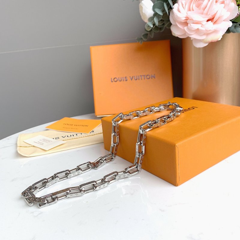 Louis Vuitton Monogram Silver Chain Necklace