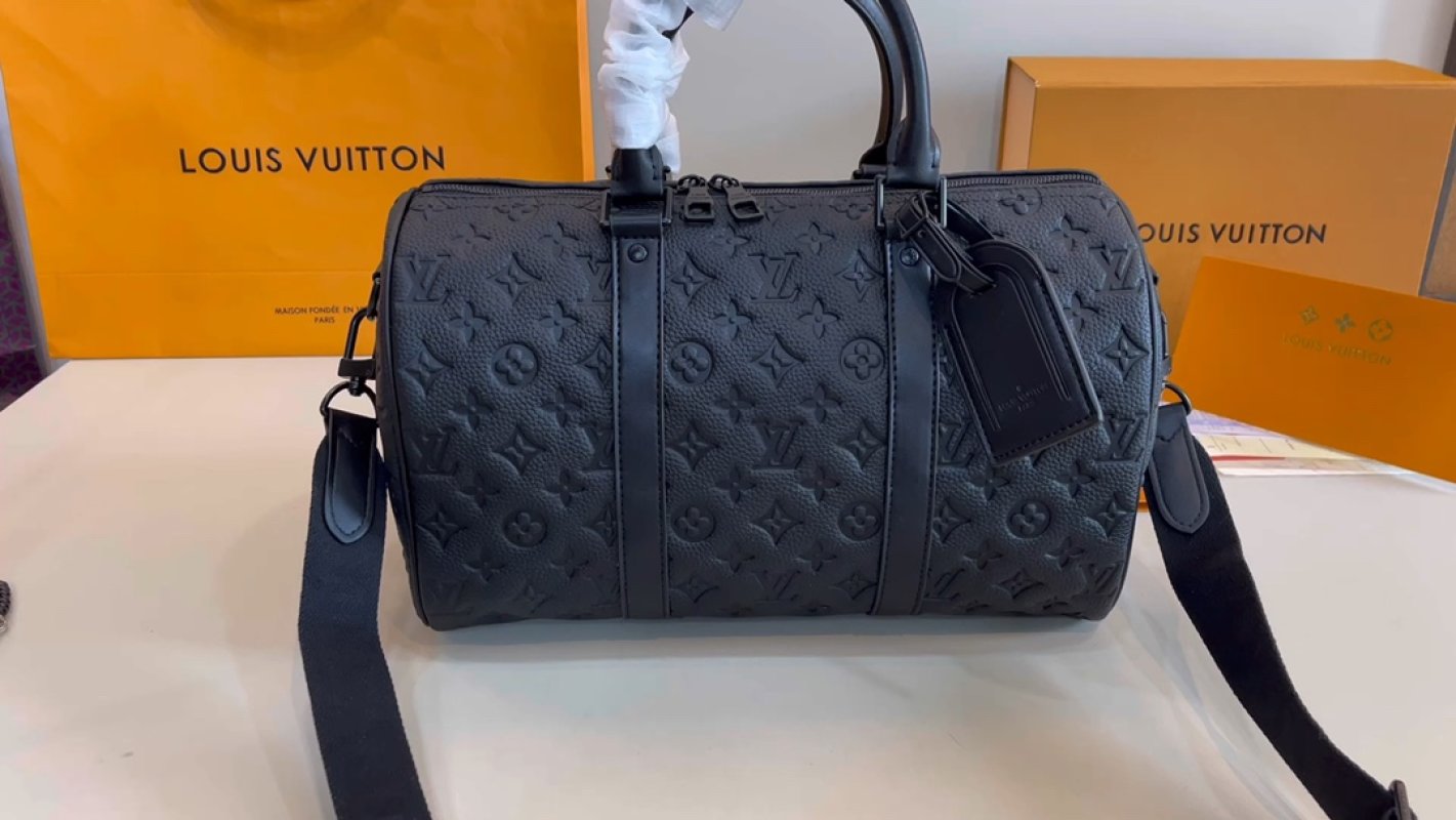 Louis Vuitton Monogram Embossed Black Travel Duffle Bag