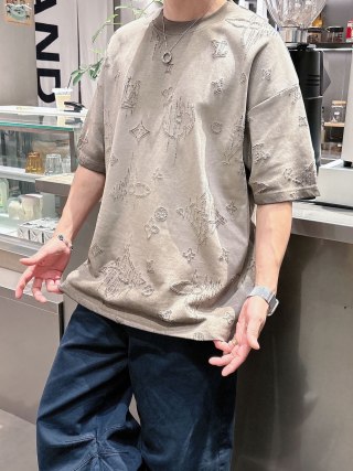Louis Vuitton Monogram Distressed Grey T-Shirt view 5
