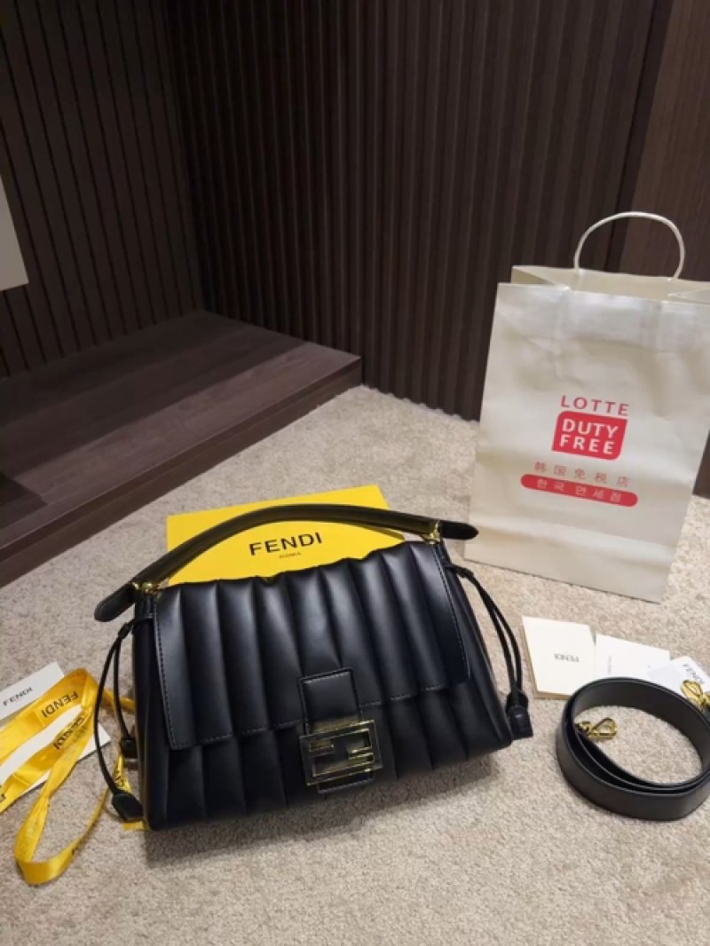 Fendi Baguette Quilted Black & Yellow Shoulder Bag