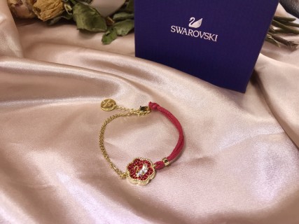 Swarovski Crystal Swan Red Flower Pendant Gold Necklace view 2