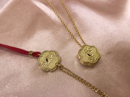 Swarovski Crystal Swan Red Flower Pendant Gold Necklace view 9
