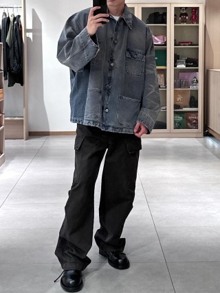 Vintage Wash Denim Jacket with Distressed Details view 3