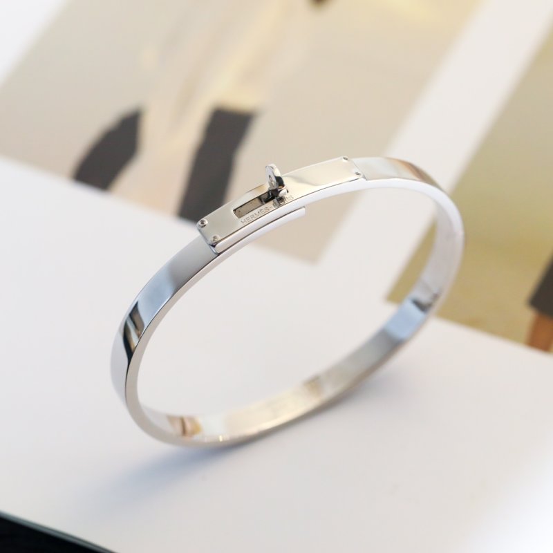 Hermès Kelly Inspired Rotation Lock Bangle Bracelet Silver