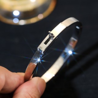 Hermès Kelly Inspired Rotation Lock Bangle Bracelet Silver view 4