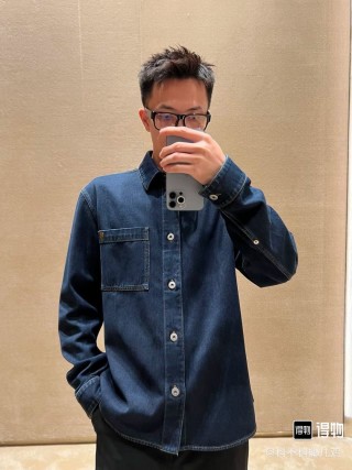 Dark Blue Denim Shirt Jacket with Chest Pocket view 1