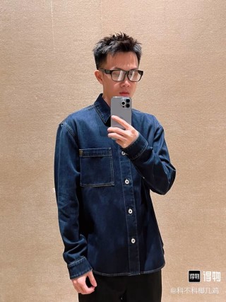 Dark Blue Denim Shirt Jacket with Chest Pocket view 2