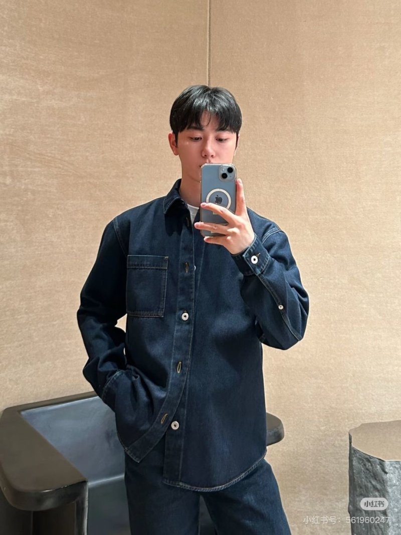 Dark Blue Denim Shirt Jacket with Chest Pocket
