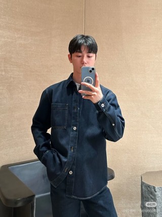 Dark Blue Denim Shirt Jacket with Chest Pocket view 3