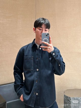 Dark Blue Denim Shirt Jacket with Chest Pocket view 4