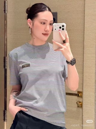 Grey Striped Short Sleeve T-Shirt with Chest Logo view 5