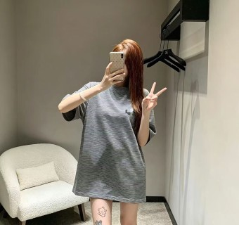 Grey Striped Short Sleeve T-Shirt with Chest Logo view 8