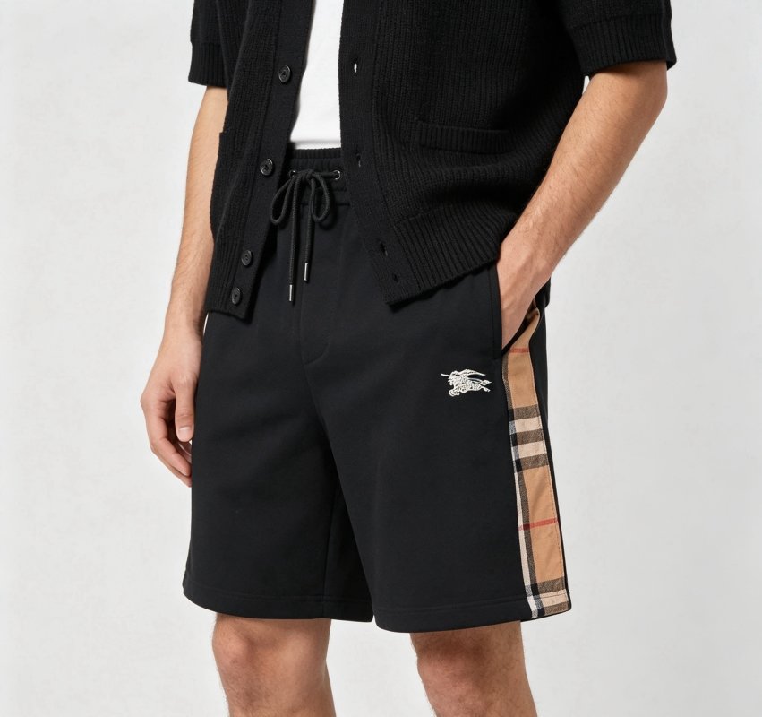 Burberry Black Check Stripe Shorts