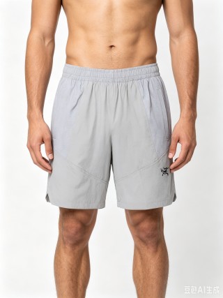 Light Grey Athletic Shorts with Mesh Panels view 1