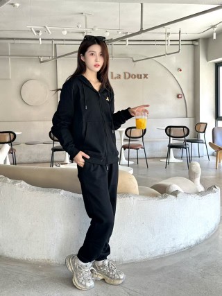 Black Zip-Up Track Jacket with Gold Accent view 4