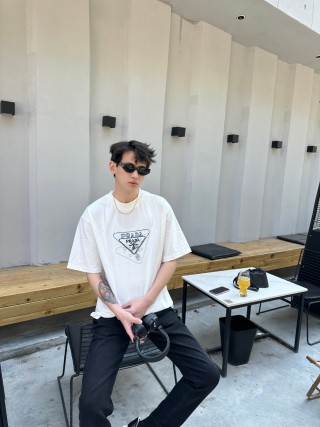 Prada Triangle Logo White T-Shirt view 7