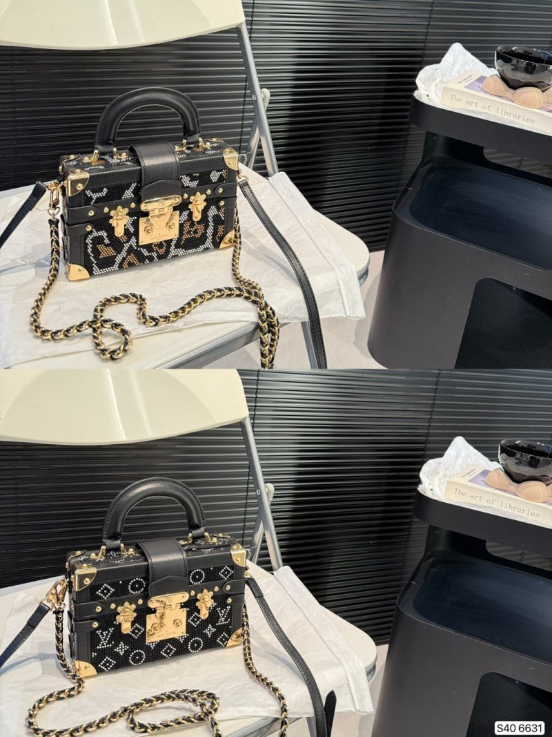 Louis Vuitton Petite Malle Studded Trunk Bag Black & Gold