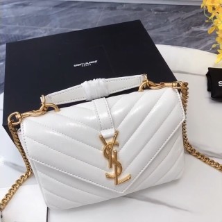 Saint Laurent White Quilted Chain Shoulder Bag