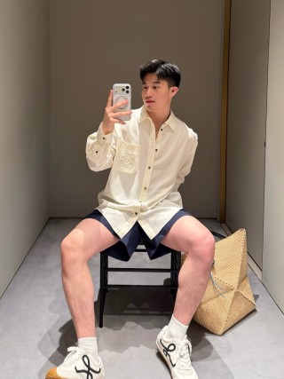 Loewe Cream Oversized Button-Up Shirt with Embroidered Chest Pocket view 3