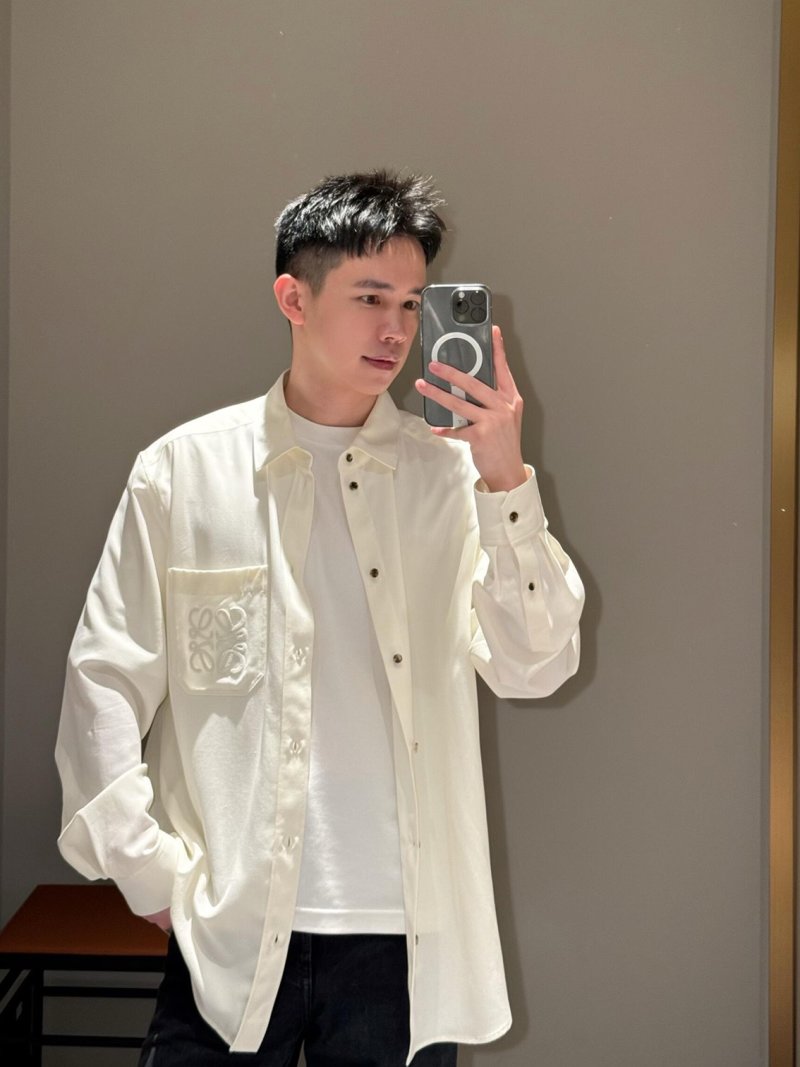 Loewe Cream Oversized Button-Up Shirt with Embroidered Chest Pocket view