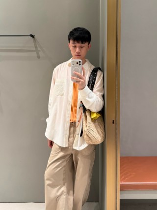 Loewe Cream Oversized Button-Up Shirt with Embroidered Chest Pocket view 5