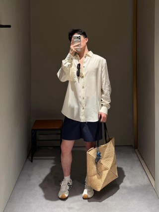 Loewe Cream Oversized Button-Up Shirt with Embroidered Chest Pocket view 8