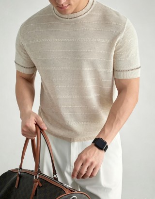 Cream Knit Short-Sleeve Crewneck T-Shirt view 1