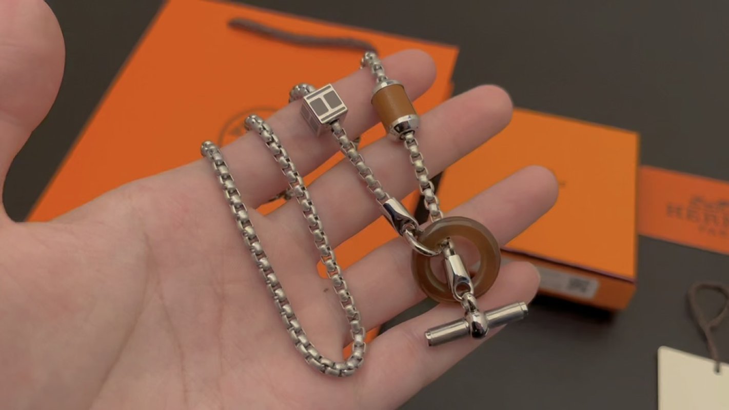 Hermès Silver Curb Chain Necklace with Charms