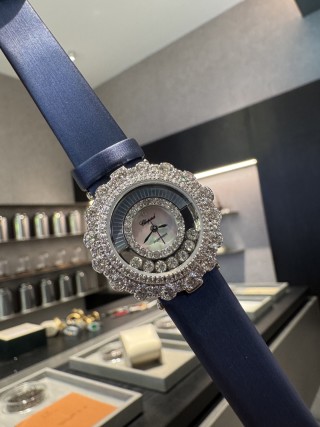 Chopard Happy Diamonds 30mm Blue Canvas Watch Replica view 4