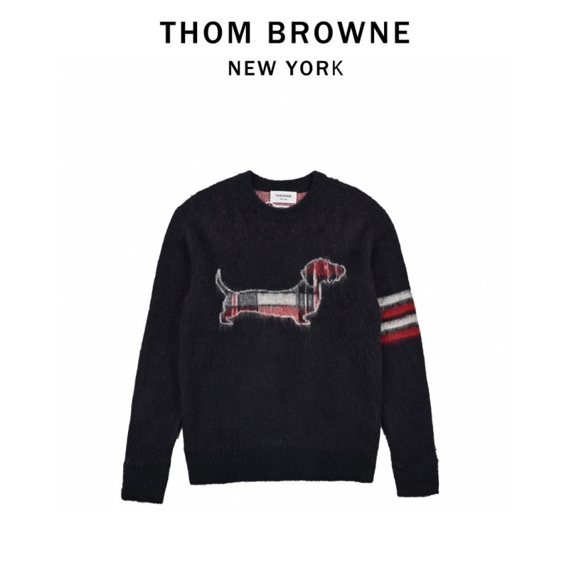 Navy Dachshund Knit Sweater with Striped Sleeves view