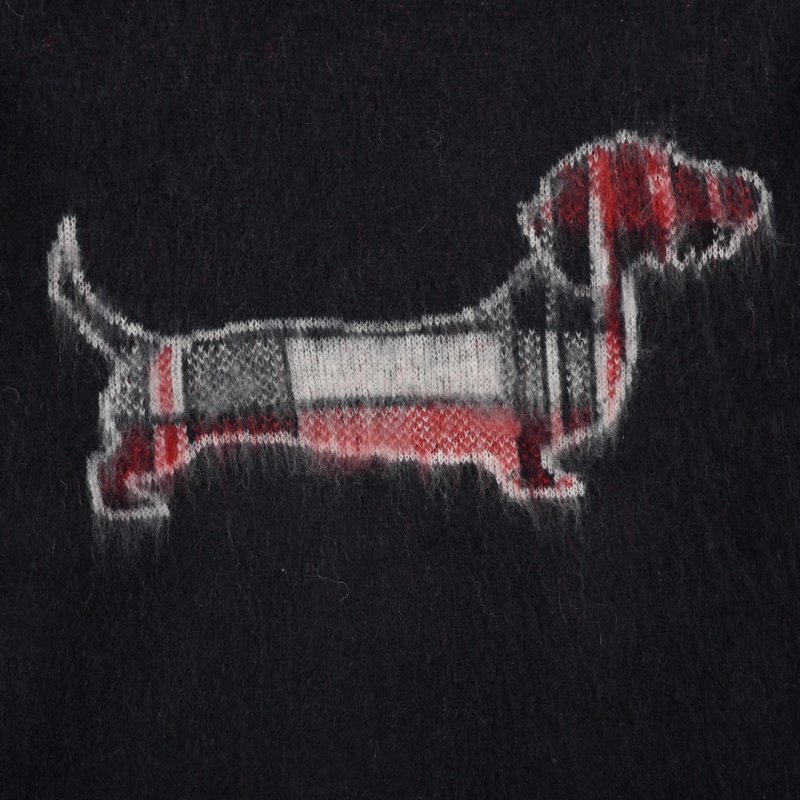 Navy Dachshund Knit Sweater with Striped Sleeves view