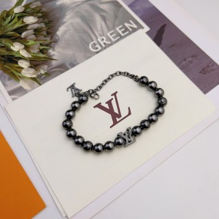 Louis Vuitton Pearl Bead Bracelet with LV Charm - Silver view 1