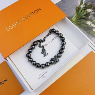 Louis Vuitton Pearl Bead Bracelet with LV Charm - Silver view 2