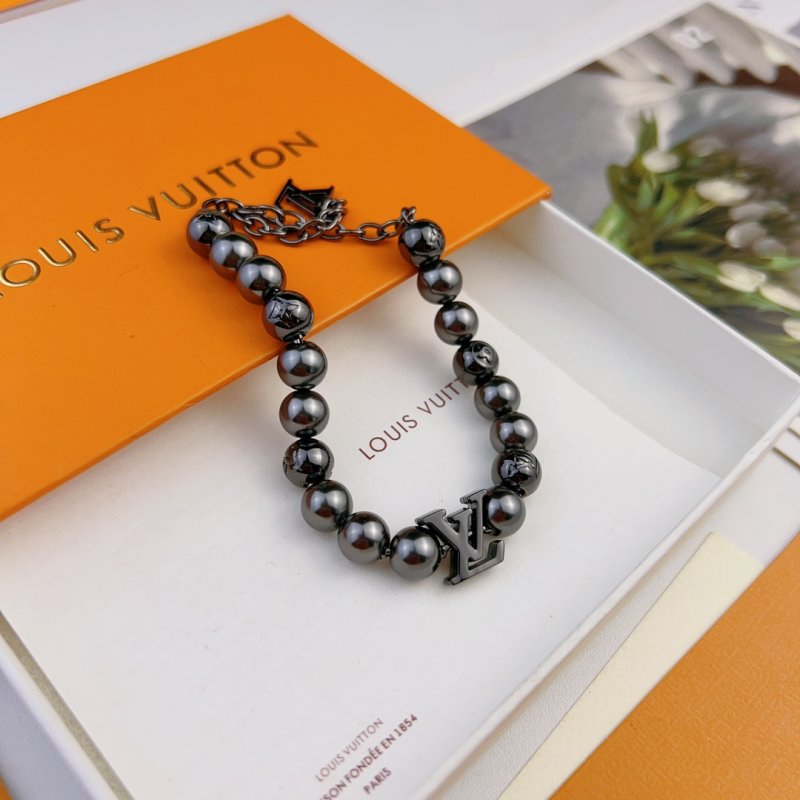 Louis Vuitton Pearl Bead Bracelet with LV Charm - Silver view