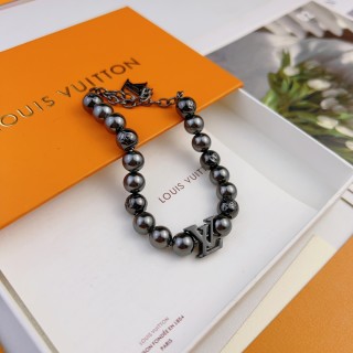 Louis Vuitton Pearl Bead Bracelet with LV Charm - Silver view 3