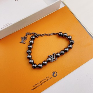 Louis Vuitton Pearl Bead Bracelet with LV Charm - Silver view 4