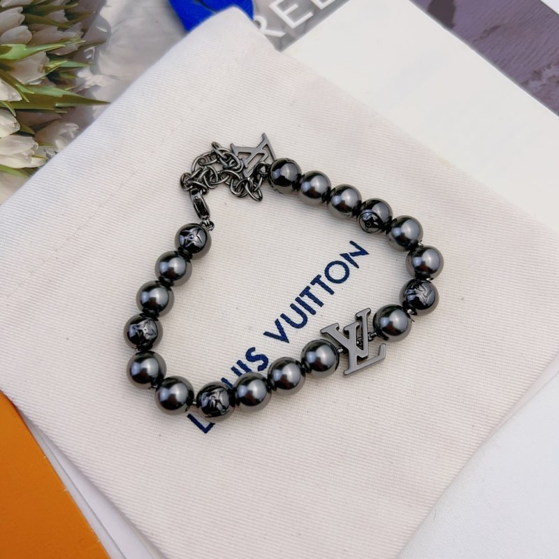 Louis Vuitton Pearl Bead Bracelet with LV Charm - Silver view