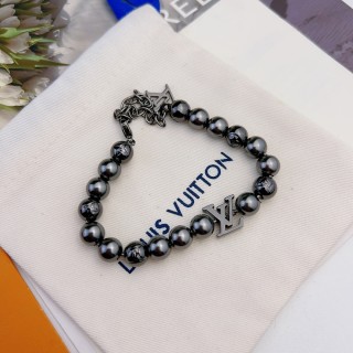 Louis Vuitton Pearl Bead Bracelet with LV Charm - Silver view 5