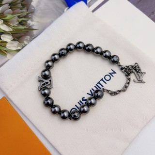 Louis Vuitton Pearl Bead Bracelet with LV Charm - Silver view 6
