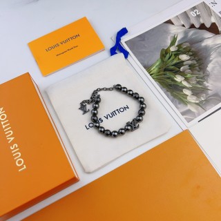 Louis Vuitton Pearl Bead Bracelet with LV Charm - Silver view 7