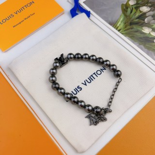 Louis Vuitton Pearl Bead Bracelet with LV Charm - Silver view 8