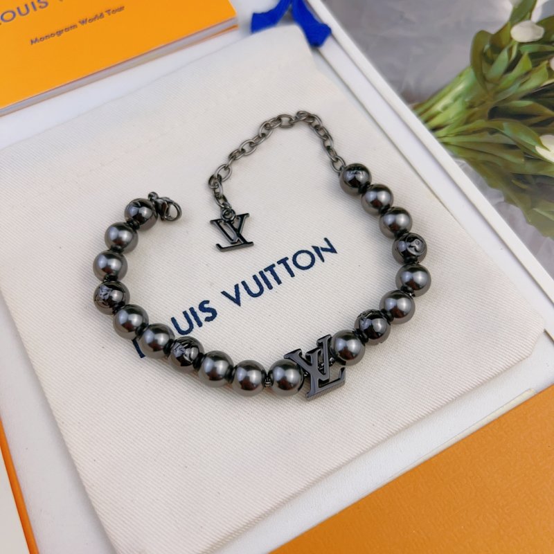 Louis Vuitton Pearl Bead Bracelet with LV Charm - Silver view