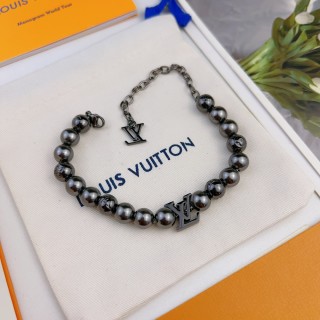 Louis Vuitton Pearl Bead Bracelet with LV Charm - Silver view 9