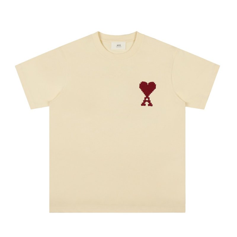Ami Heart Embroidered Short Sleeve T-Shirt Cream Red