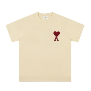 Ami Heart Embroidered Short Sleeve T-Shirt Cream Red view 1