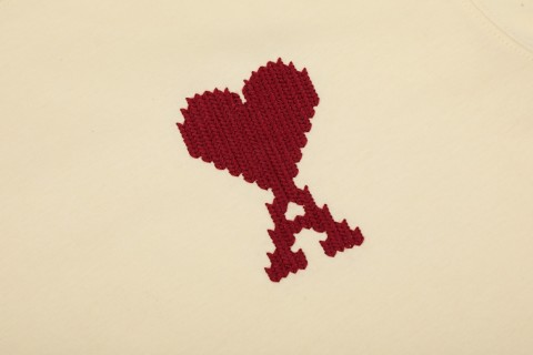 Ami Heart Embroidered Short Sleeve T-Shirt Cream Red view 5