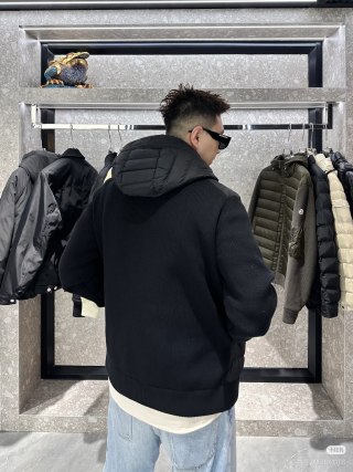 Moncler Black Quilted Down Jacket with Knit Sleeves view 2