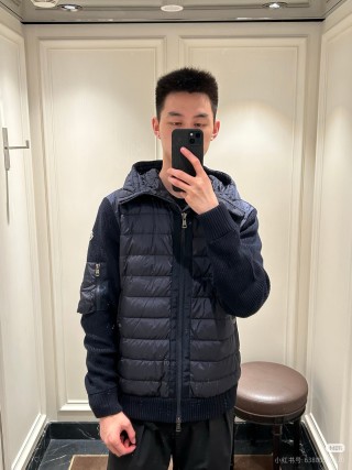 Moncler Black Quilted Down Jacket with Knit Sleeves view 3